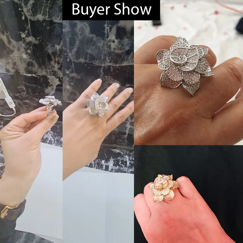 Pera Luxury Big Statement Leaf Cluster Shape for Women Wedding CZ Stone Yellow Gold Color Bridal Finger Rings Jewelry Gift R091