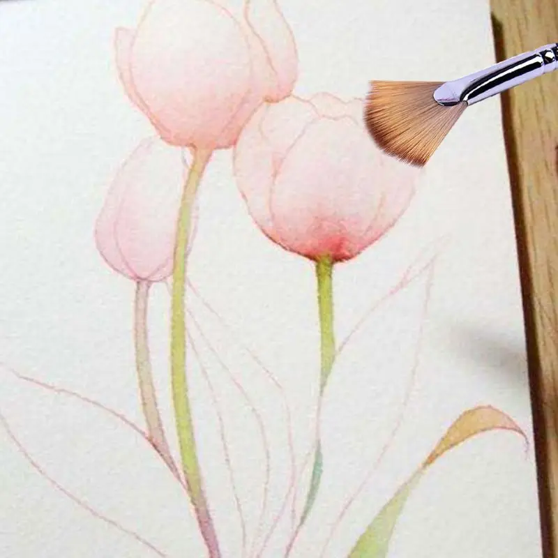 3 Fan-shaped Copper Tube Mixed Color Watercolor Nylon Hair Brushes Set Rod Oil Acrylic Painting Brush Pen Art Supplies