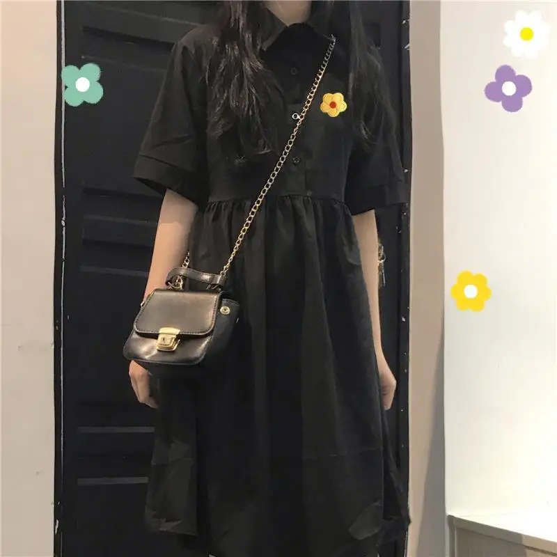 New Dress Women's Autumn Dress Korean A- line Dress Embroidered Black Dress Woman Dress Vestido De Mujer Femme Robe