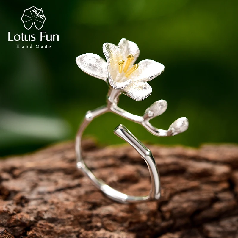 Lotus Fun Solid 925 Sterling Silver Adjustable Elegant Freesia Flower Unusual Rings for Women Designer jewelry New Female Gifts