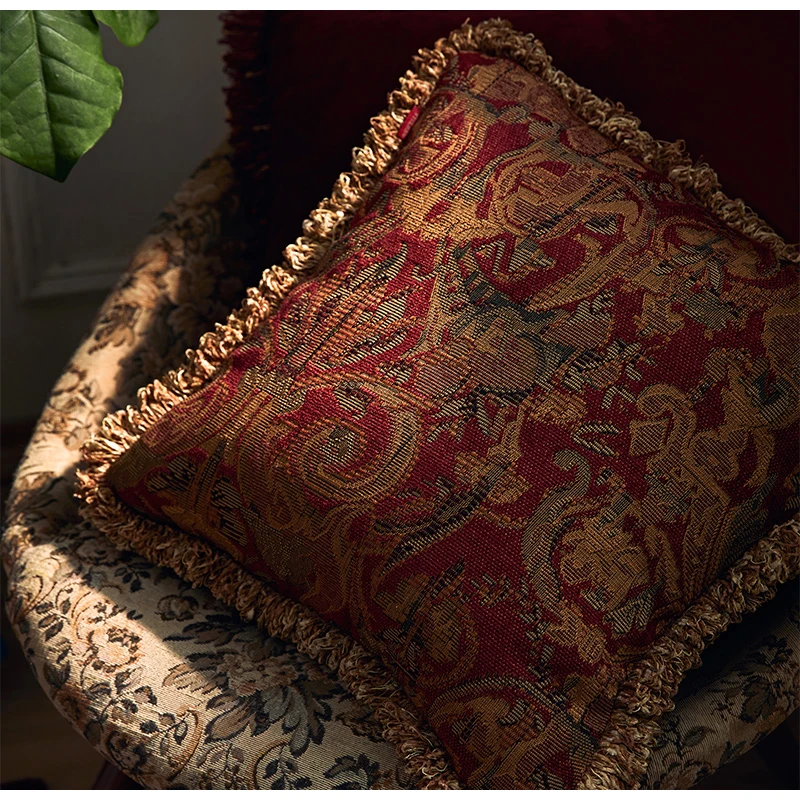 Medicci Home Retro Tapestry Cushion Cover Handmade Medieval Art European Style Luxury Sofa Decorative Pillow Case With Fringes