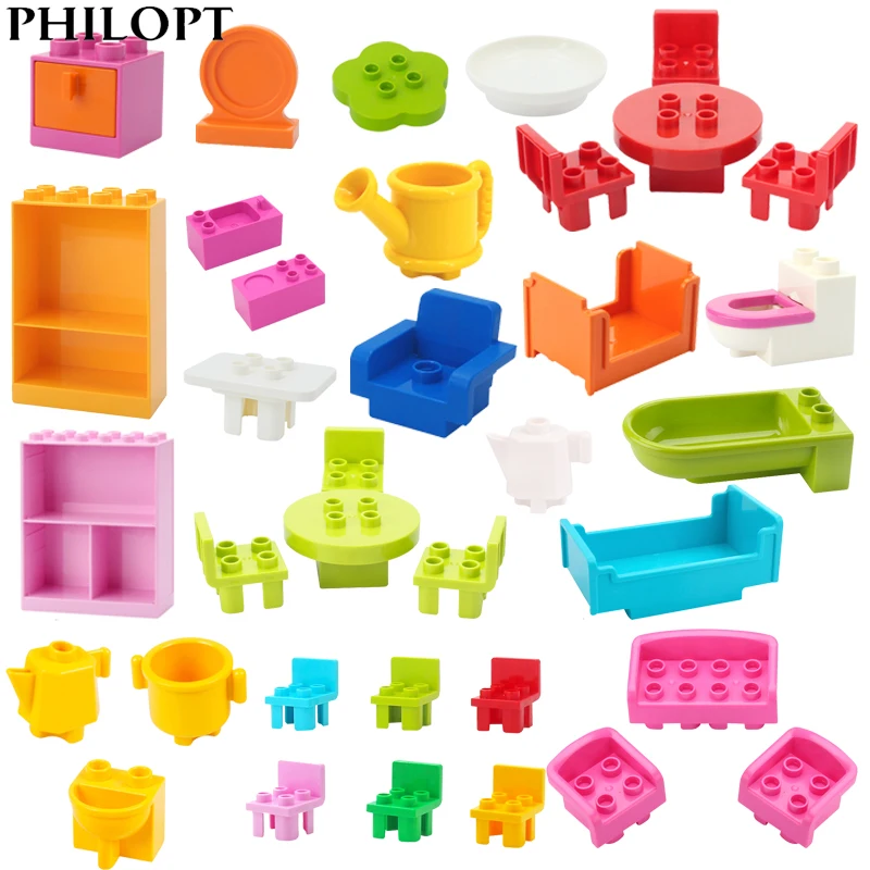 Big Building Blocks Bathroom Kitchen Furniture Accessories Compatible With Large Bricks Educational Diy Toys Children Kids Gifts