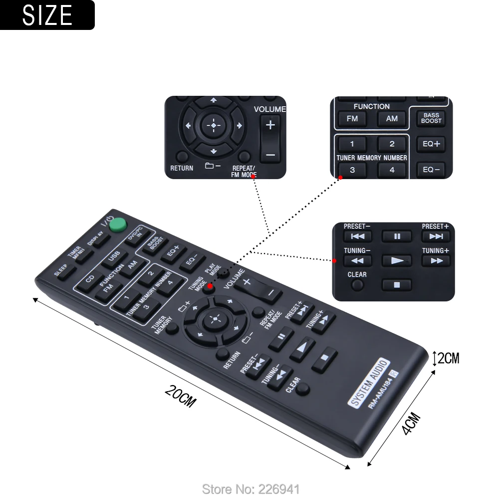 RM-AMU184 pilot do Sony RM-AMU212 RM-AMU216 SS-SBT20 CMT-X3CD RM-AMU185 RM-AMU186 MHC-EC619IP Mini Hi-Fi System Audio