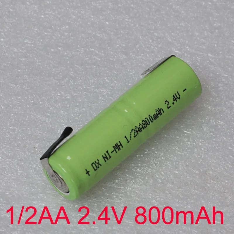 1-5PCS 800mah 2.4V 1/2AA ni-mh rechargeable battery 1/2 AA nimh cell with welding tabs for electric shaver razor toothbrush