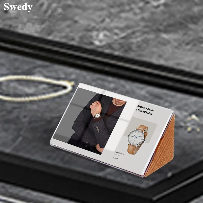 90x54mm Small Table Wooden Acrylic Sign Holder Display Stand Name Memo Note Menu Paper Holder Frame Mini Price Label Card Tags