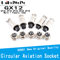 1Set GX12 GX-12 Aviation Circular Connector 2 3 4 5 6 PIN Male + Female 12mm Circular Aviation Socket Plug Wire Panel Connector