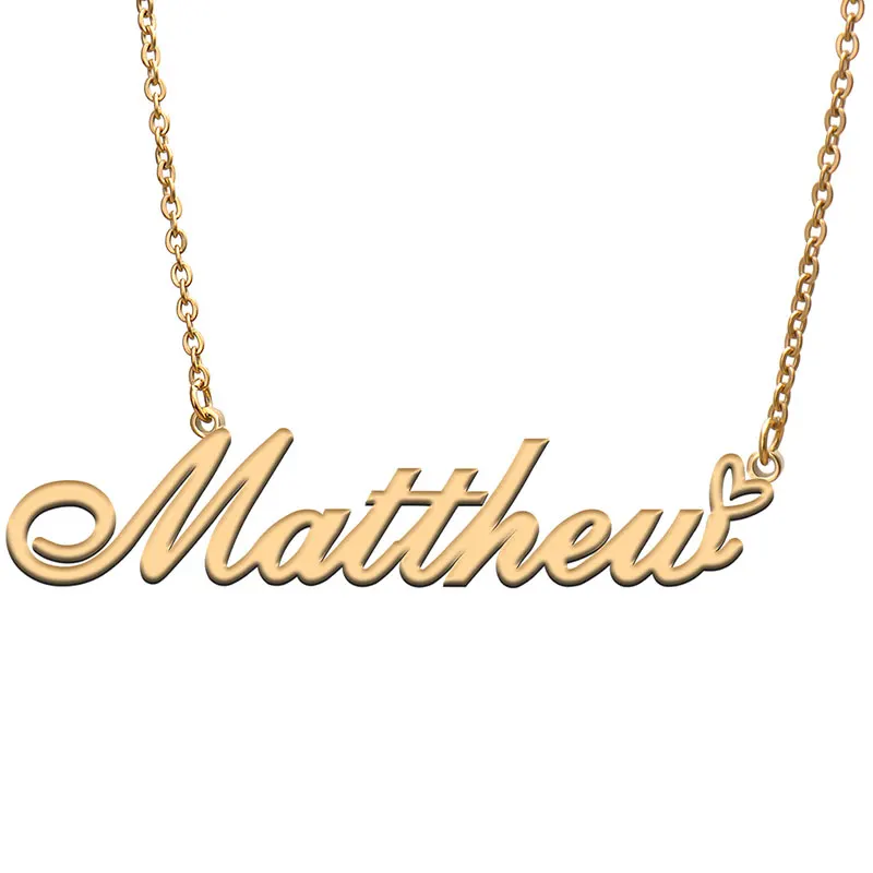 

Matthew Name with Love Heart Necklace for Women Stainless Steel Jewelry Nameplate Pendant Femme Mother Child Girls Gift