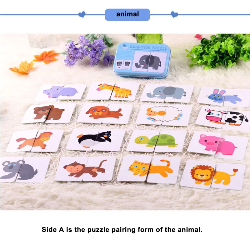 Baby Puzzle Toys for Boys Girls 1 2 3 Years Old Animals Fruit Graph Matching Card Montessori Game Educational Toys for Children