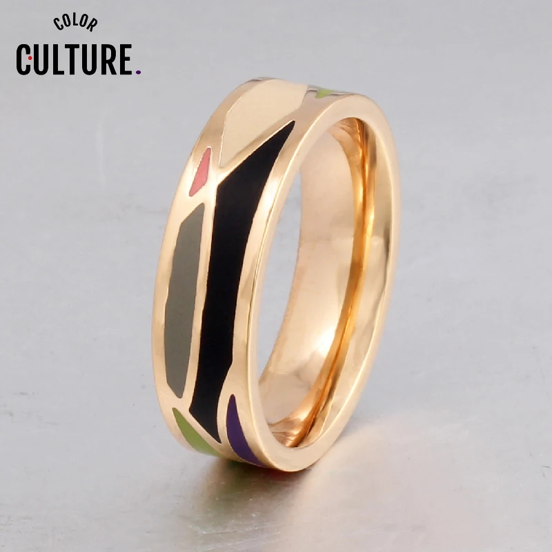 Fashion Stainless Steel  Jewelry Colorful Geometric Enamel Rings for Women Best Friends Holiday Gifts