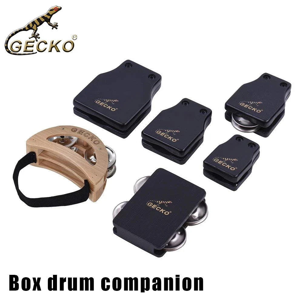 GECKO Companion Set Castanets Jingle Bells Foot Tambourine Rubber Wooden Percussion Instrument Accessories Gecko Cajon Drum