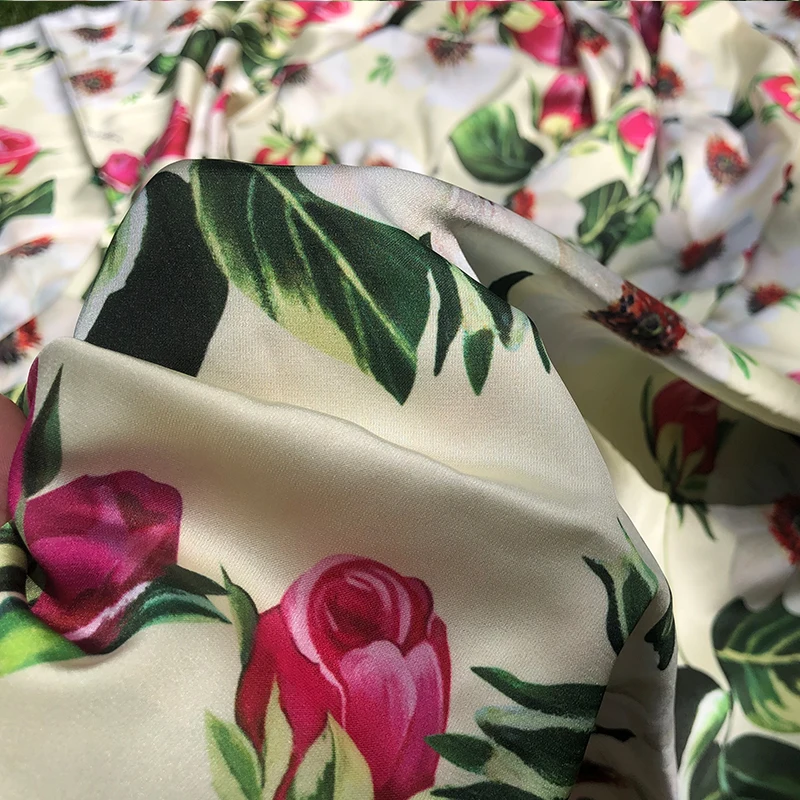 50x145cm Rose Printed Polyester Stretch Satin Fabric Cloth Factory Custom Drape Shirt Women Dress Pants DIY Children\'s Fabric