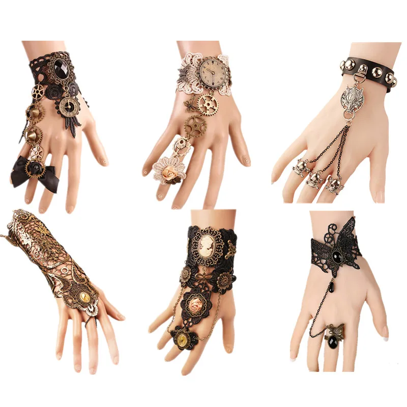 Luvas Steampunk vitorianas para mulheres, manguito de pulso para meninas, pulseiras vintage, acessórios de bijuterias, moda nova