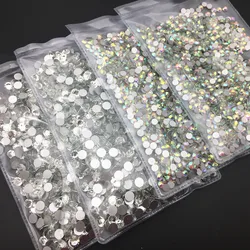 SS3-SS40 Glass crystal AAAAA round rhinestone crystal AB clear Non Hotfix flatback Rhinestones for Nails 3D nail art gems