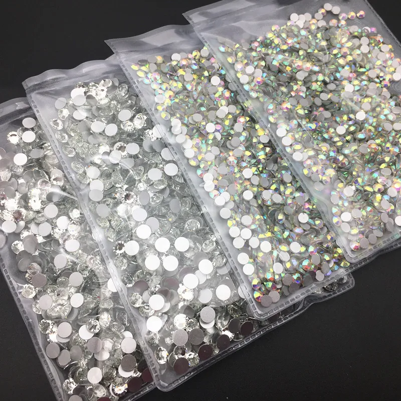 SS3-SS40 Glass crystal AAAAA round rhinestone crystal AB clear Non Hotfix flatback Rhinestones for Nails 3D nail art gems