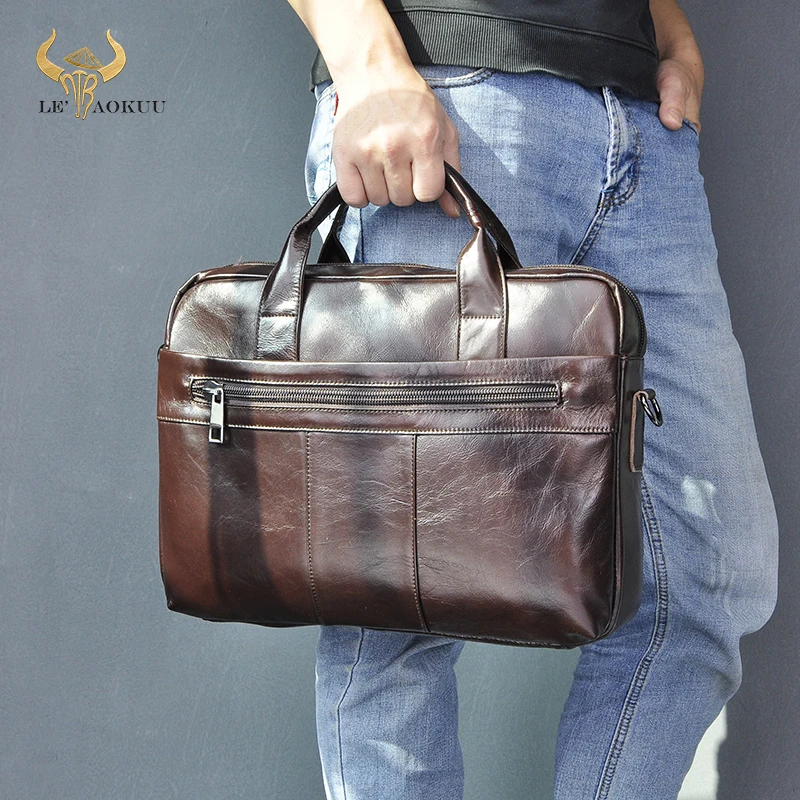 Tas Kantor Bisnis Desain Kopi Kulit Lilin Minyak 15 "Casing Dokumen Laptop Tas Messenger Cap Fashion Portofolio 9022-b