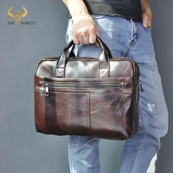 Oil Waxy Leather Coffee Design Business Briefcase 15