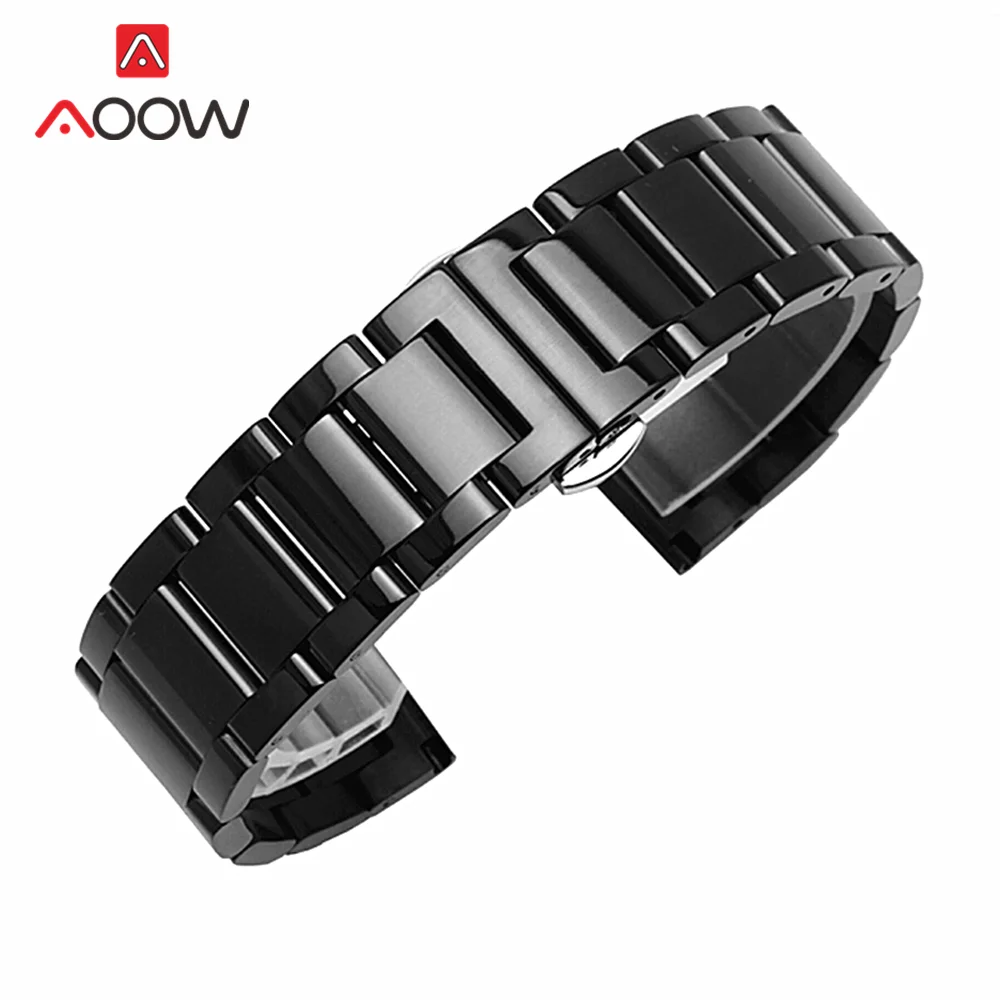 Polished Stainless Steel Metal Watchband 16 18 20mm 22mm 24mm 26mm Butterfly Buckle Quick Release Solid Strap Band Bracelet