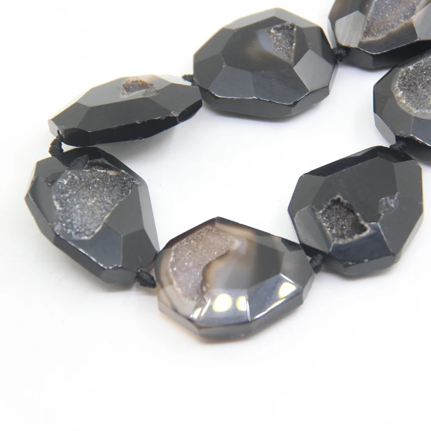 Large Size Faceted Black White Druzy Geode Agates Slab Loose Beads,Drusy Stone Slice Nugget Pendants Nacklace Jewelry Making