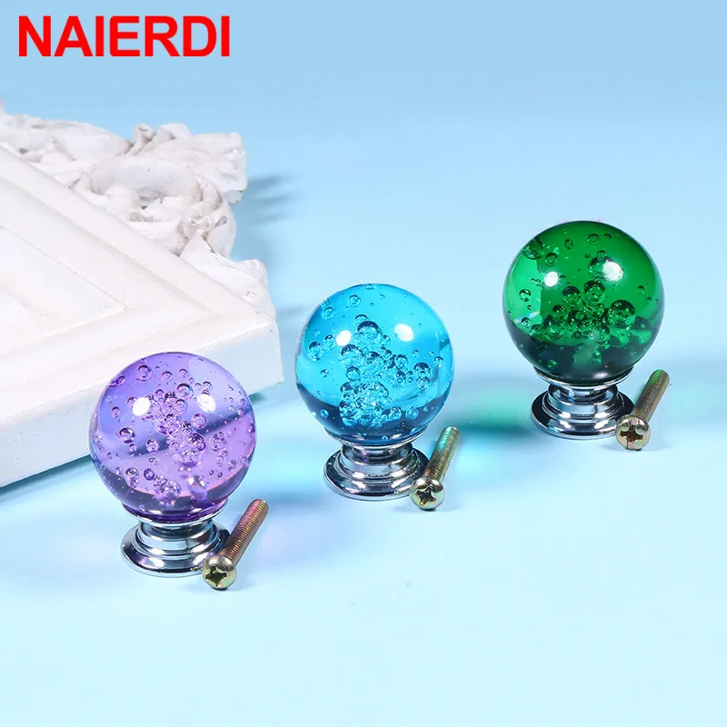 NAIERDI 30mm Crystal Bubble Ball Furniture Knob Kitchen Cupboard Door Pulls Drawer Knobs Cabinet Handles Wardrobe Door Handles
