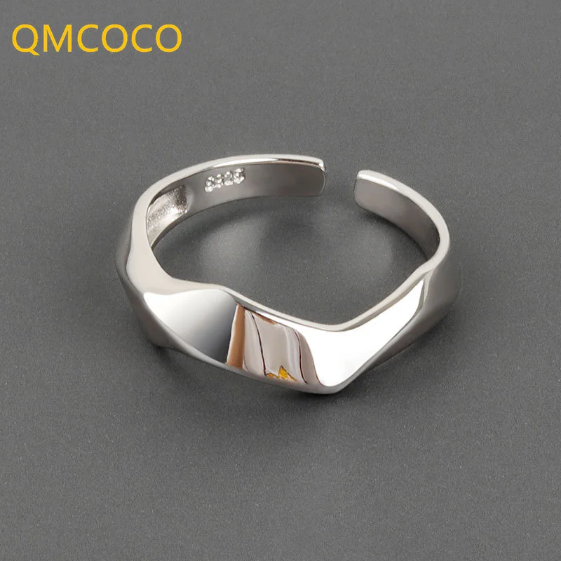 QMCOCO Silver Color Irregular Smooth Surface Geometry  Adjustable Ring Korean Version Simple Personality Ring Women Jewelry