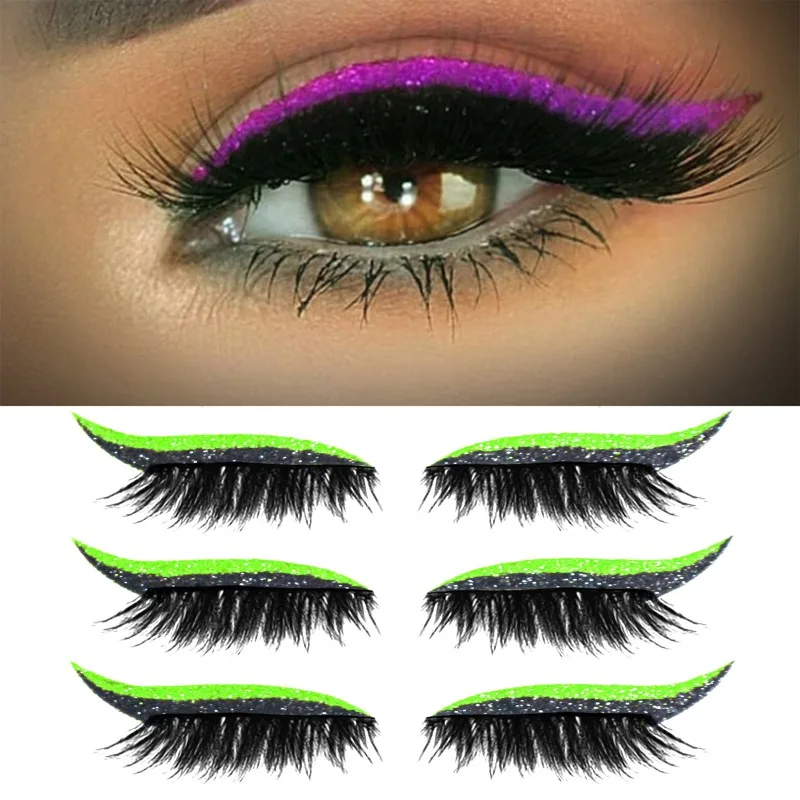 4 Pairs Eyelash Stickers Reusable Eyelid False Eyelashes Makeup Tools Glitter Eyeliner Party Club 7 Colors False Eyelashes