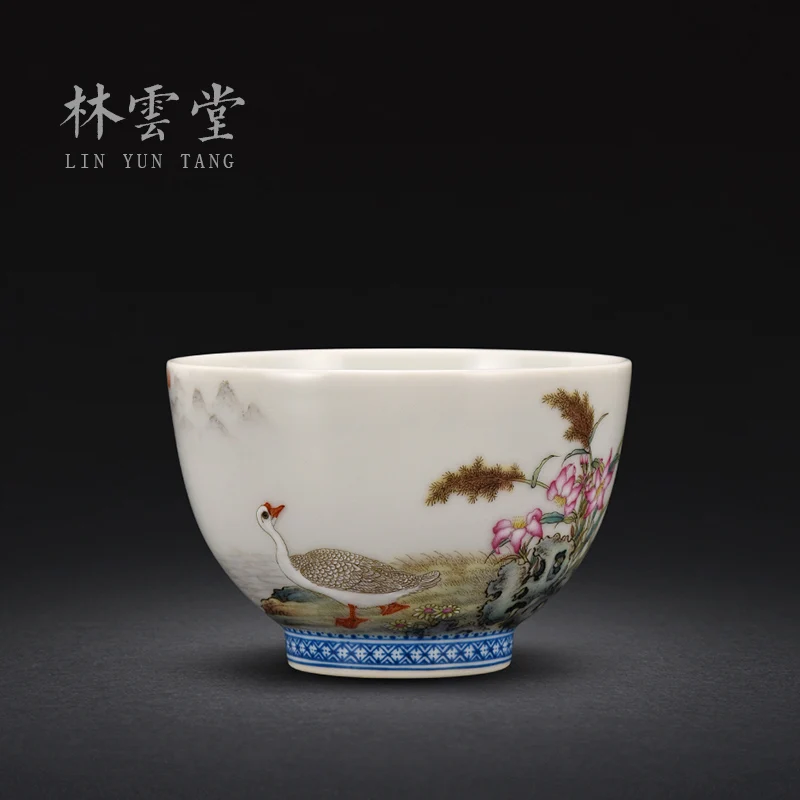 hand painted flowers and plants white goose pastel Master Cup single cup Jingdezhen handmade ceramic kungfu tea cup