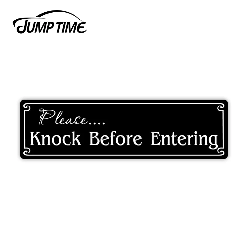 Jump Time 13cm x 3cm Please Knock Before Entering Car Sticker Decor Personality Building Trunk Waterproof Vinyl Car Decoration