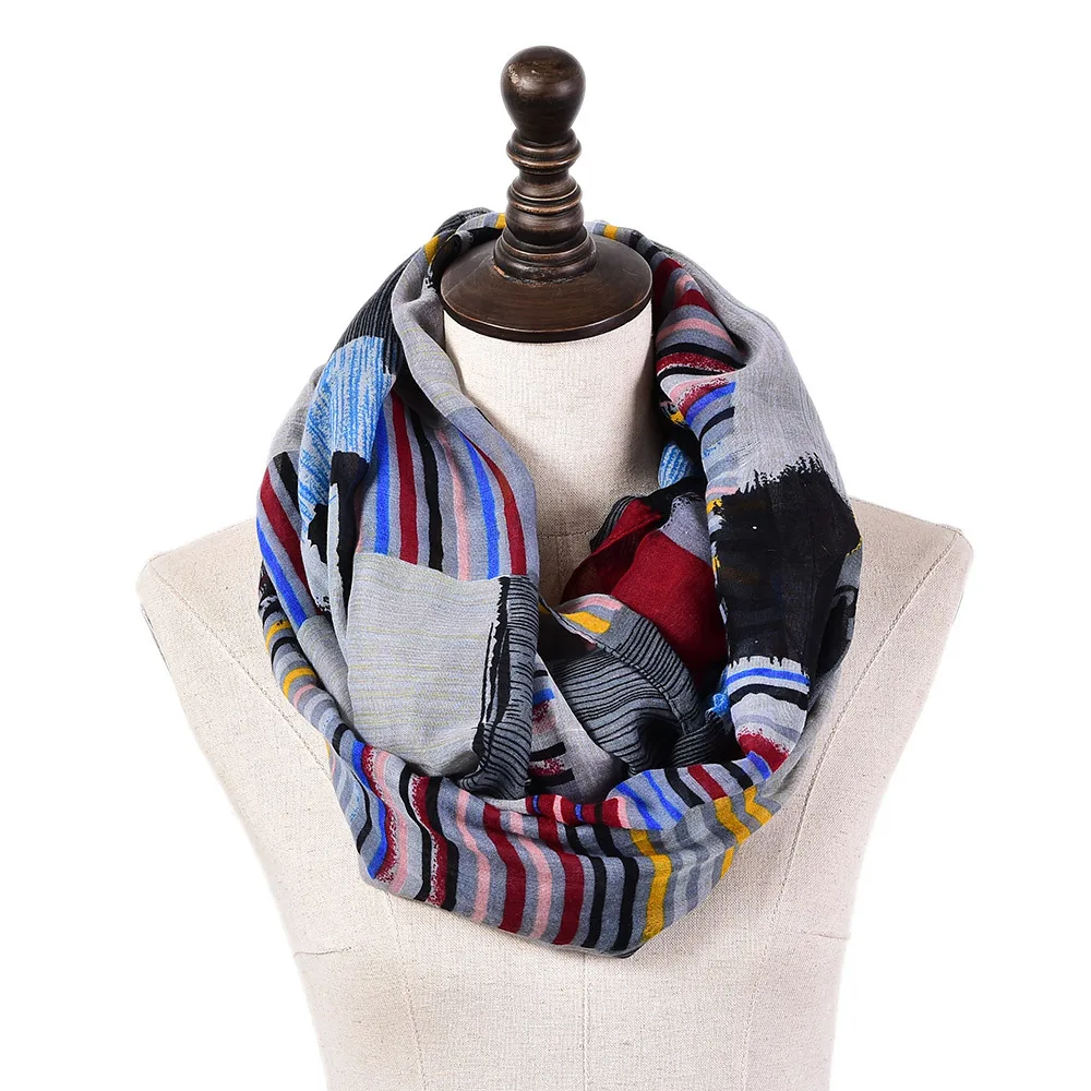 Designer Brand Women Plaid Ring Neck Scarf Winter Neckerchief Print Cable Infinity Scarves Warm Soft Voile Loop Shawl Snood