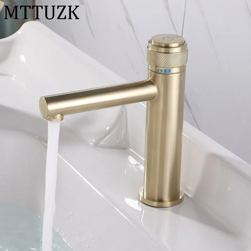 

MTTUZK Solid Brass Brushed Gold Bathroom Basin Faucet Cold Hot Mixer Taps Deck Mounted Sink Faucet Black Crane