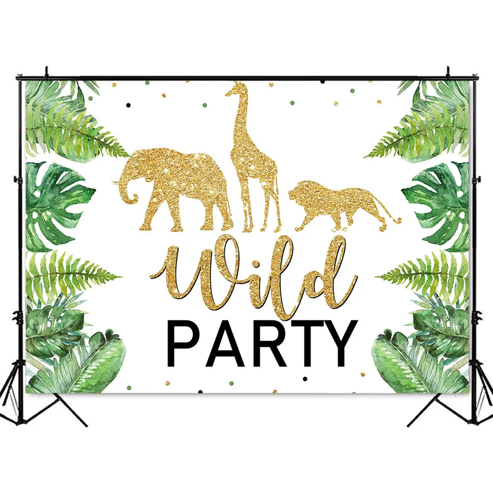 ป่าวันเกิด Party ฉากหลังสีเขียว Leave Safari Jungle Woodland ภาพพื้นหลังเด็กเด็กวันเกิด Party ตกแต่งแบนเนอร์