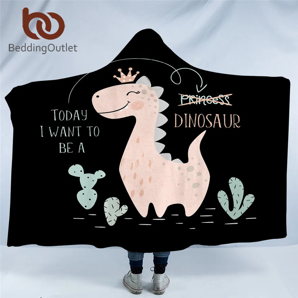 BeddingOutlet Dinosaur Hooded Blanket Cartoon Sherpa Fleece Wearable Blanket Animal Bedding Watercolor Cactus Mantas De Cama 1pc