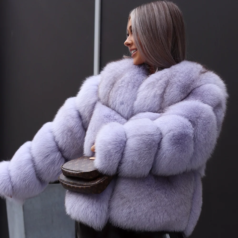 TOPFUR Real Fur Coar Women Natural Fox Fur Coats Gray Genuine Leather Jackets Winter Coats Women Pluse Size Real Fox Fur Jackets