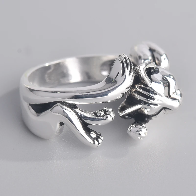 Fashion retro exquisite Thai Silver kitten totem opening adjustable ring  jewelry  engagement wedding gift rings for women