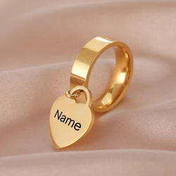 Lemegeton Punk Women Stainless Steel Rings Custom Name Ring Personalized Engraved Love Heart Pendant Ring Geometry Jewelry Gifts