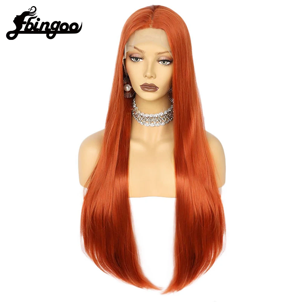 

Ebingoo 13*1 Lace Part Orange Colored Synthetic Wigs High temperature Fiber For Black Women With Baby Hair Cosplay Wig