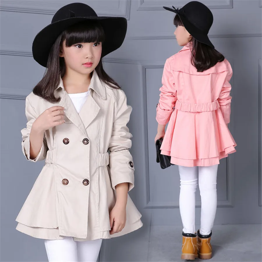 Baby Spring Autumn Clothing Kids Trench Elegant Toddler Baby Girl Outerwear Long Dress Windbreaker Jacket Coat Winter 4-13