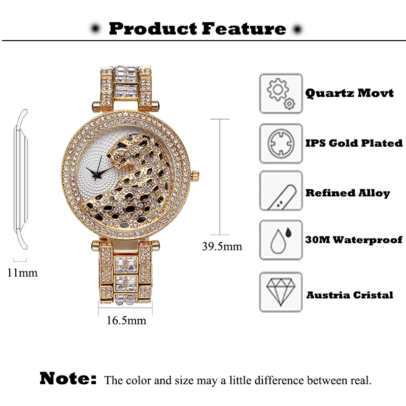 MISSFOX Tiger Wonder Women Fashion Watches Quartz Bracelet Watch Timepiece Golden Clock Ladies Gold Shockproof Waterproof Watch