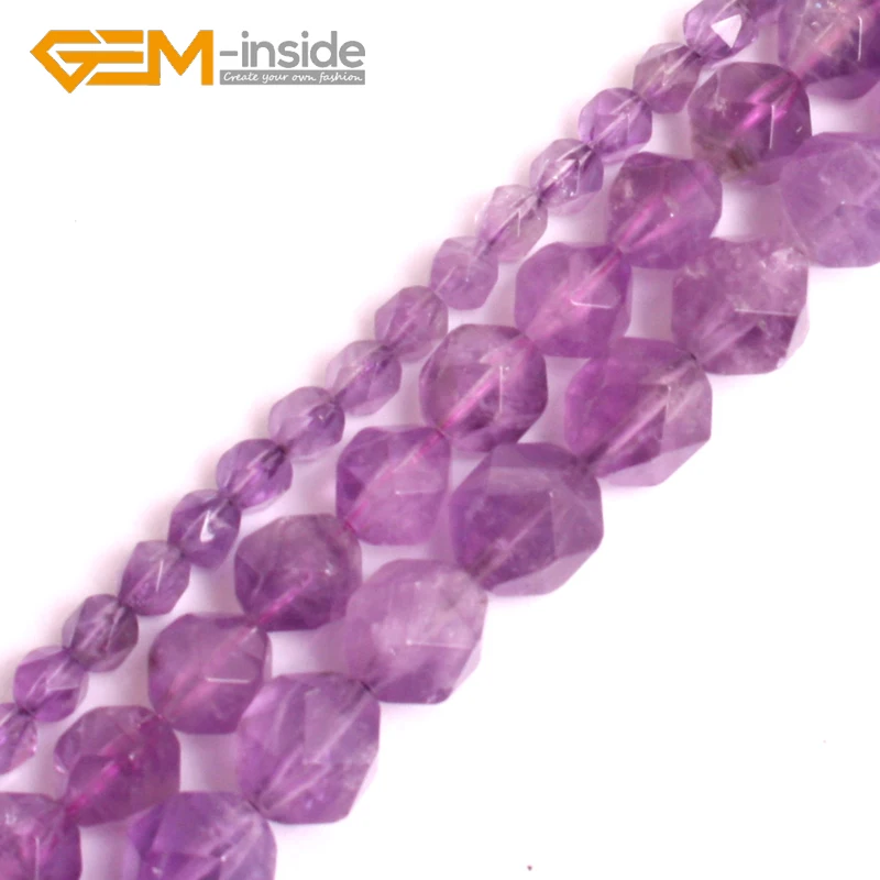 

Natural Faceted Polygonal Shape Natural Light Purple Amethysts Crystals Loose Beads For Jewelry Making DIY Bead 15" Strand