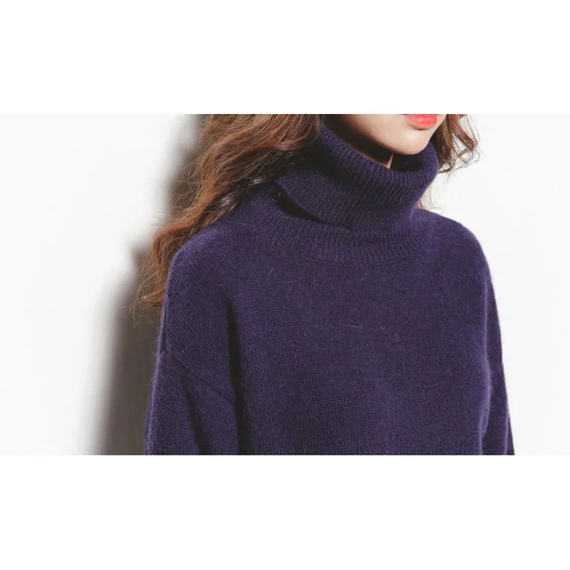 Loose Fit Cropped Wool Turtleneck Sweater Fall Winter Jumper Women