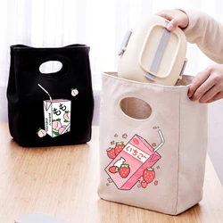 Fashion Cooler Lunch Bag Cute Japan Strawberry Juice Printed Pack Thermal Breakfast Box Portable Picnic Travel School Bento Bags