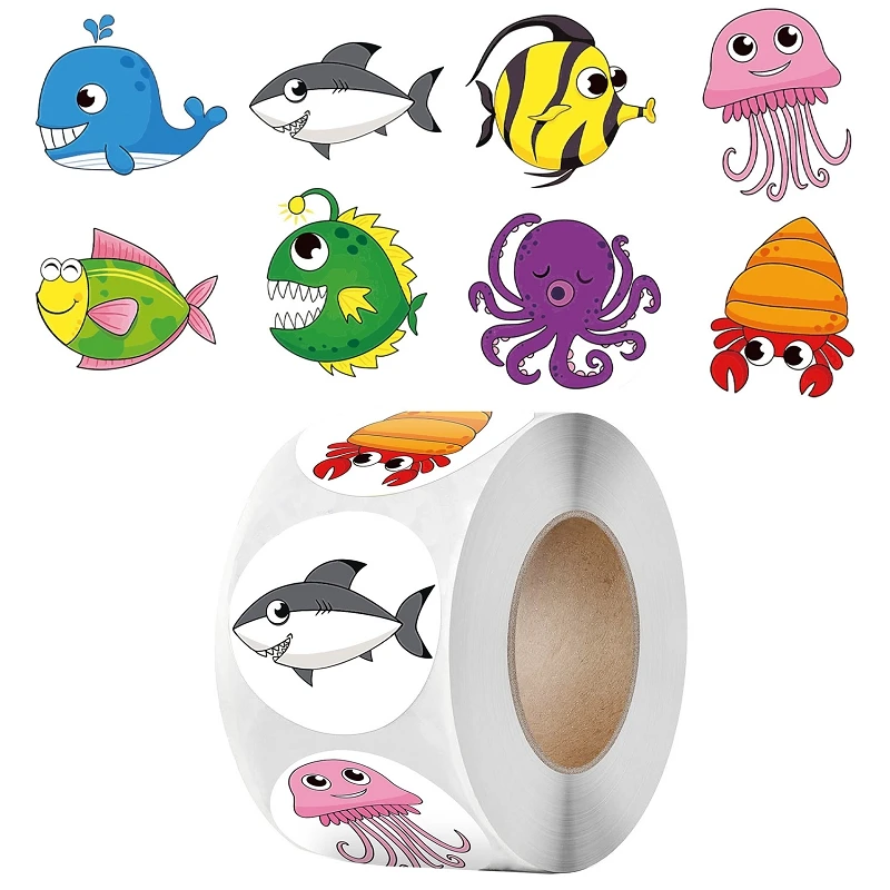 16 Styles Cartoon Marine Animals Reward Sticker Personalised Teacher Stickers for Kids Children's Toy Encouragement Labels Decor