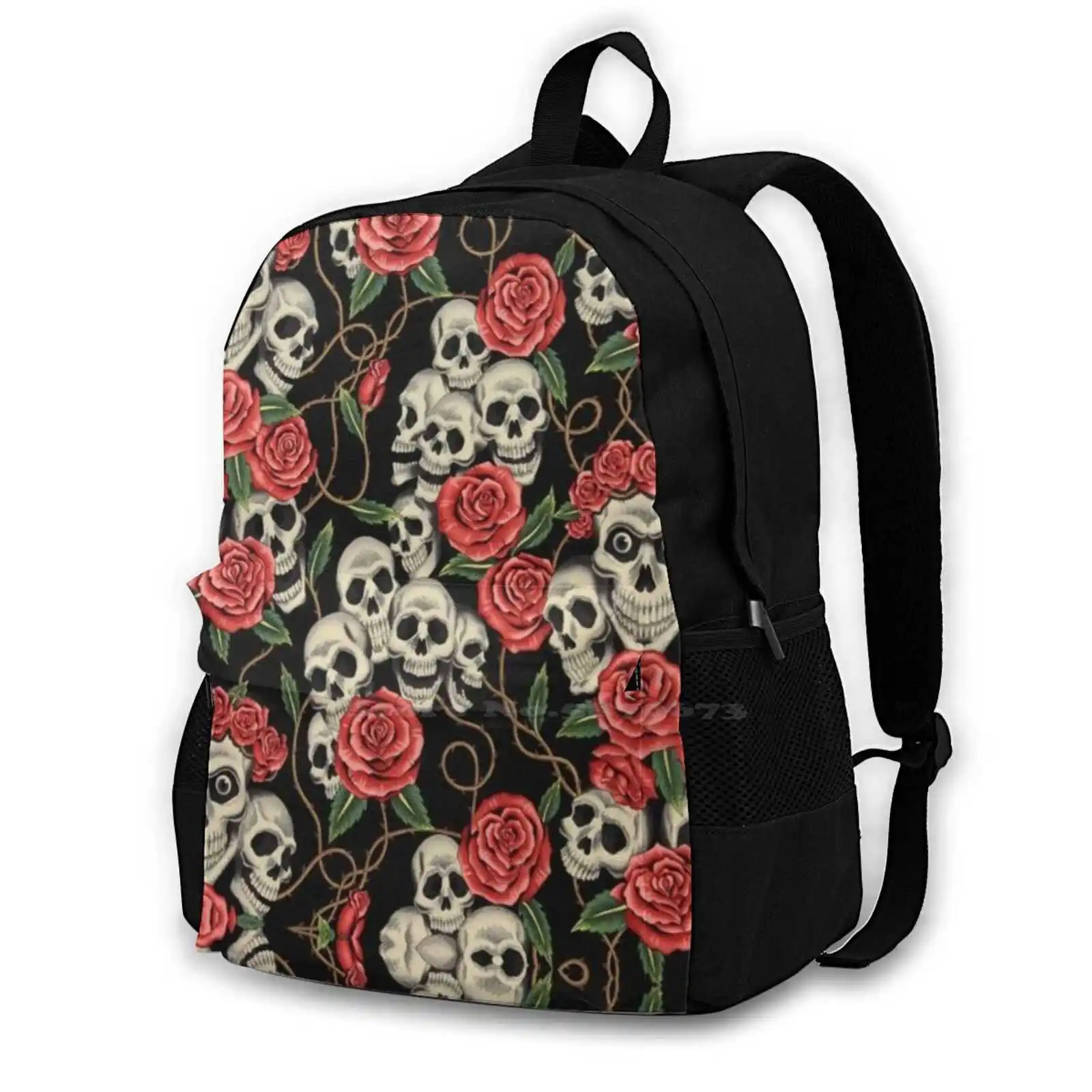 Calavera Bag Backpack For Men Women Girls Teenage Dead Skull Flower Pink Red