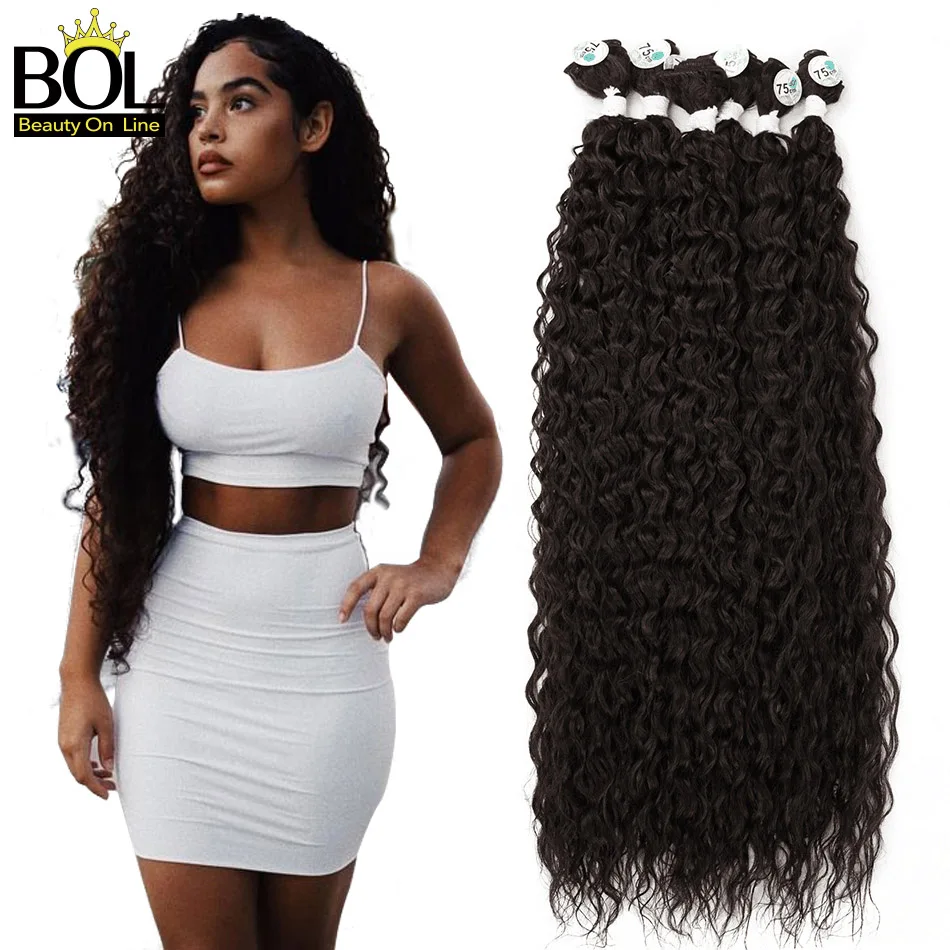 BOL Synthetic Curly Hair Bundles Water Wave Hair Extension 3PCS/Pack 100g Color Black Heat Resistant Fiber Kinky Curly Hair