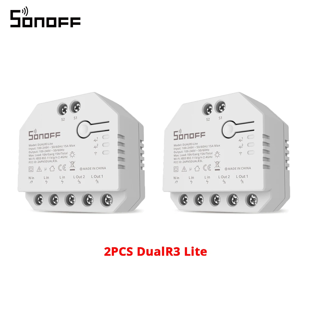 SONOFF DUALR3 Lite Dual Relay Module DIY MINI Smart WiFi Schakelaar 1-5PCS 2-weg Controle Timing via eWeLink Alexa Google Smart Home