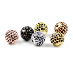 4pcs/lot 6mm/8mm/10mm Luxury Micro Pave Black Zircon Charms Spacer loose bead Round Ball Shape for Bracelet Making Jewelry DIY