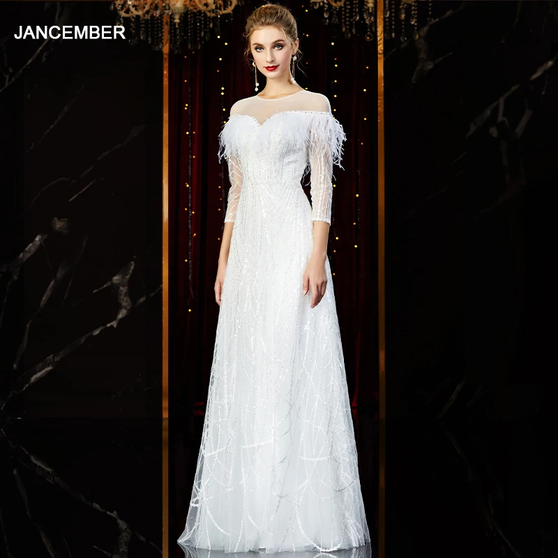 J2032 jancember 2020 women's evening dresses o-neck three quarter lace celebrity dresses in Celebrity-Inspired Dresses vestidos