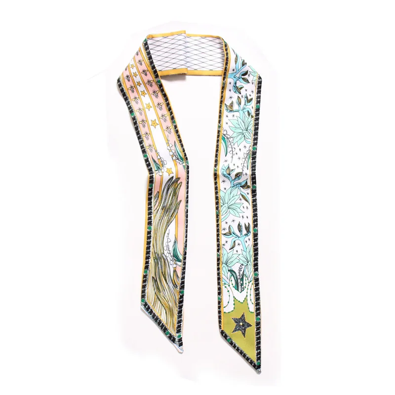 New Scarf Fashion Korean Printed Small Silk Women Girls Handle Bag Ribbons Headband Small Long Skinny Scarves шарф