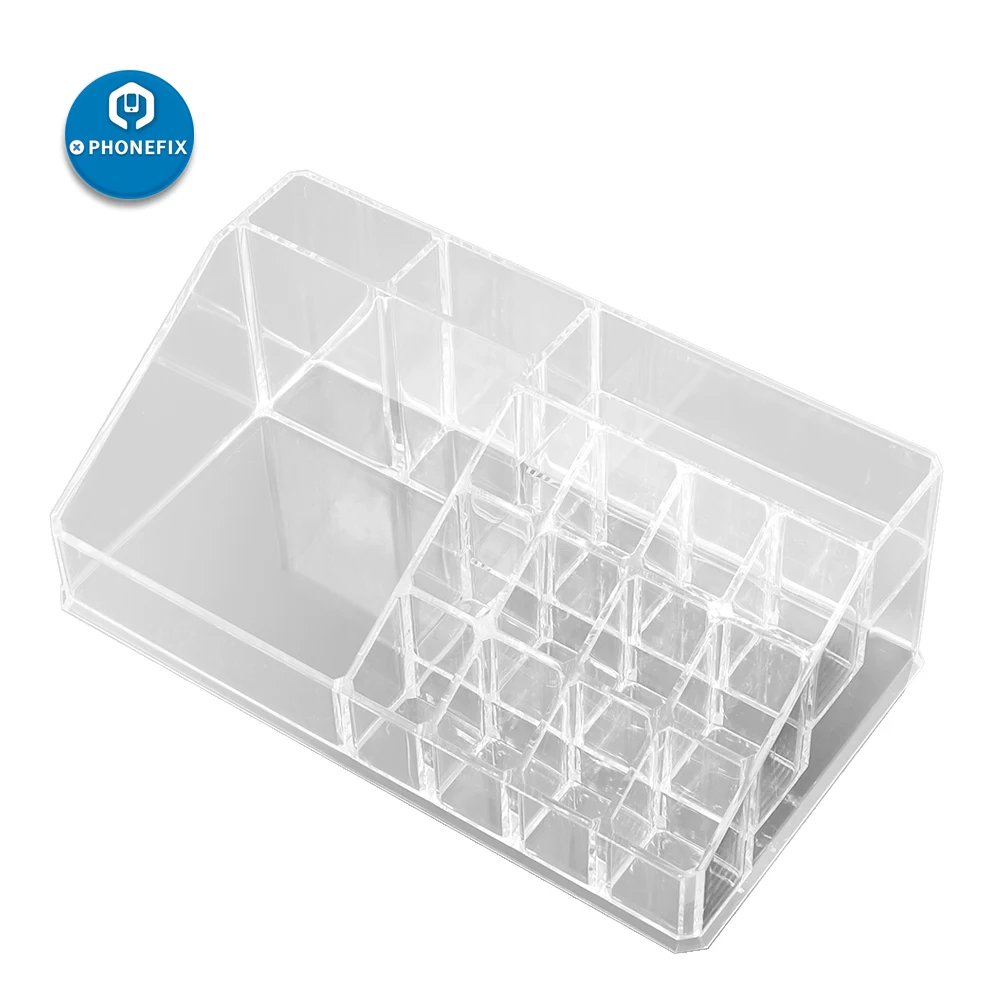 Caja de almacenamiento organizadora transparente, rejilla múltiple, piezas de reparación de teléfono acrílico, tornillos, caja de joyería, contenedor de componentes electrónicos