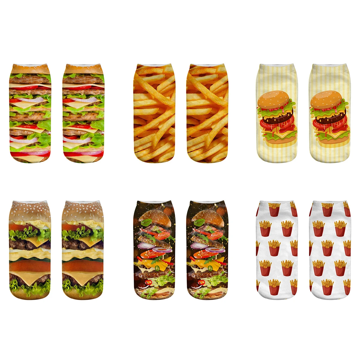 Funny Unisex Art Socks Women 3D Printed French fries/burger Ankle Socks Cotton Art Short Socks women Men Length 21cm style-4