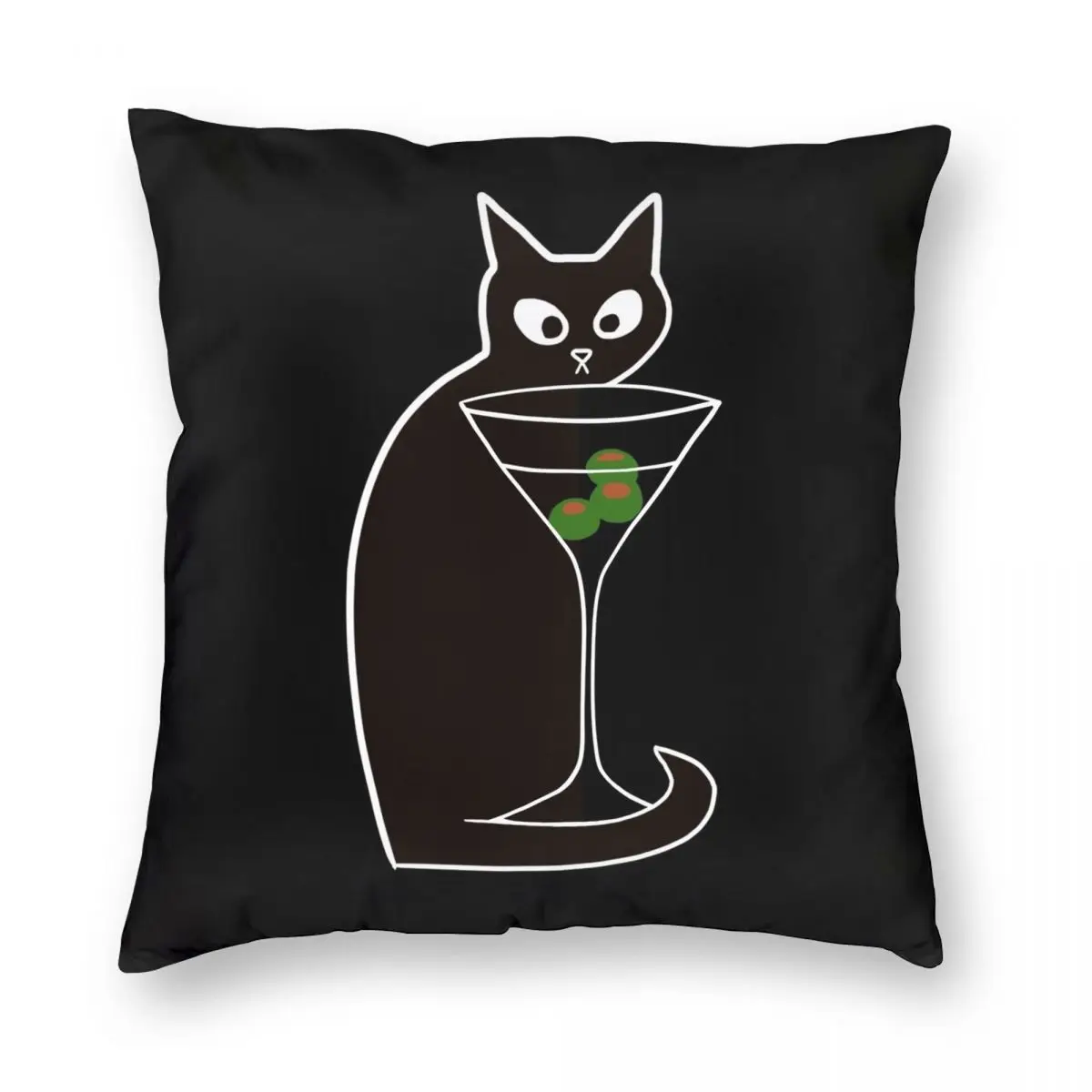 Halloween Black Cat Loves Martinis Shaken Square Pillowcase Polyester Linen Velvet Printed Zip Decorative Sofa Seater Cushion